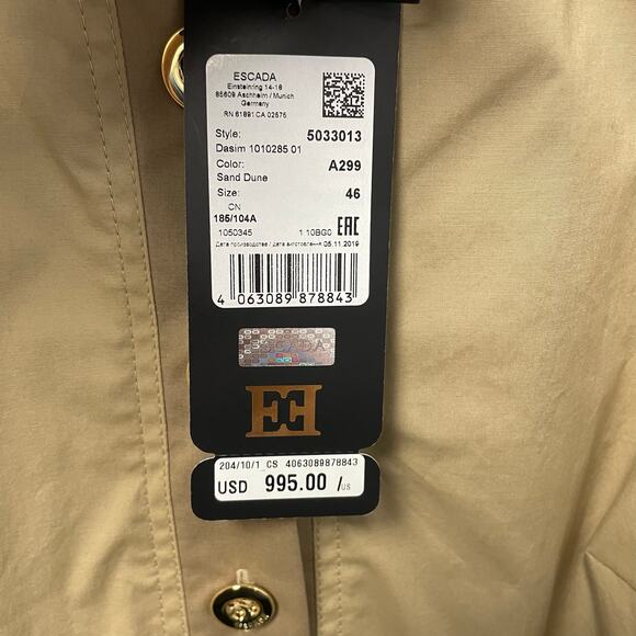 NWT Escada Button Up Cotton Blend Midi Shirt Dress Sand Dune Womens 46 / US 16 - Picture 6 of 12